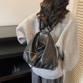 Zaino e borsa a tracolla minimalista in morbida pelle PU nera per donne alla moda - Nero
