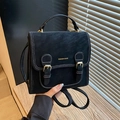 Retro black faux suede mini backpack with gold hardware and top handle for women - Black