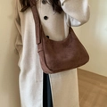 Borsa hobo minimalista in pelle scamosciata marrone scuro da donna borsa a tracolla grande - Marrone