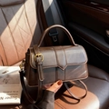 Deep brown retro small square crossbody bag with top handle in matte oil wax finish - Brown