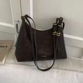 Bolso hobo retro de cuero PU marrón oscuro con hebilla dorada y correa ajustable - Marrón