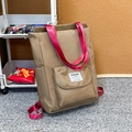 Zaino universitario marrone con spalline rosa e tasca frontale per laptop e studenti - Cachi