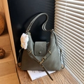 Dark green faux leather tote bag with a white plush bear charm and magnetic flap cover - Green with Pendant