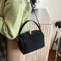 Elegant black retro leather crossbody bag with gold lock and top handle for women - Black