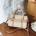 Elegant beige and brown crossbody handbag with dual handles in a chic minimalist setting - Small Square Bag (BL-6525) / Khaki