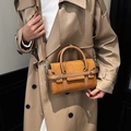 Brown vintage handbag in suede and smooth leather mix with crossbody strap - Small Square Bag (BL-6525) / Brown