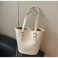 Detail of cream white faux leather tote bag with fine texture and gold metal buckle - Off-white
