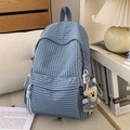 Minimalist light blue plaid backpack with cute bear pendant and large capacity - Blue with Charm
