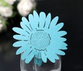 Laser cut light blue sunflower place cards for wine glasses at weddings and parties - Tiffany Blue