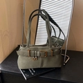 Vintage green frosted faux suede underarm bag with decorative belt buckle strap - Green