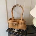 French retro baguette bag in khaki matte leather with long dual shoulder straps - Brown
