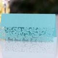 Elegant tiffany blue laser-cut place card with pearl finish and leaf patterns - Tiffany Blue