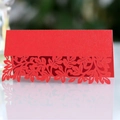Elegant red laser-cut leaf place card with a pearlescent finish for table decoration - Pearlescent Red
