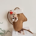 Brown suede mitten-shaped crossbody bag with white faux fur trim and cute bear charm - Glove Shape-Brown (With Bear Charm)