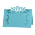 Teal laser-cut rose floral place cards made of premium pearlescent paper for table decor - Tiffany Blue