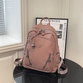 Mochila rosa empolvado de cuero sintético con múltiples bolsillos y textura de grano - Rosa