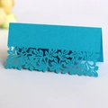 Lake blue laser-cut leaf name place card made of textured cardstock for wedding tables - Sky Blue