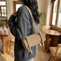 Minimalist cylinder shoulder bag in dark apricot faux leather with double strap - Khaki