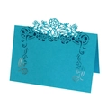 Detail view of teal laser-cut floral place card made of high-quality art paper - Sky Blue