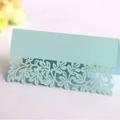 Mint green laser cut leaf place card with intricate hollow design for wedding table decor - Light Blue