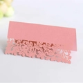 Pink laser-cut table name card with elegant leaf lace design for wedding party - Pink