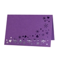 Deep purple laser-cut heart place card with intricate butterfly patterns for wedding events - Dark Purple