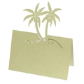 Close-up of laser-cut coconut tree place card in pale green for beach weddings - Emerald Green