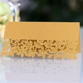 Elegant gold pearlescent paper table card with laser-cut leaf patterns for weddings - Gold