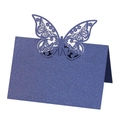 Detailed laser-cut butterfly place card in navy blue pearlescent paper for wedding decor - Sapphire Blue
