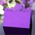 Purple laser-cut place card with hollow shell and starfish design for weddings - Dark Purple