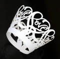 White pearlescent paper cupcake wrapper with laser-cut love heart and crown design - White