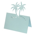 Detailed laser-cut light blue palm tree place card for beach wedding table settings - Light Blue