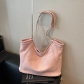 Bolso hobo vintage de ante rosa con correas finas y detalles metálicos de alta calidad - Rosa