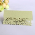 Laser cut leaf place card in champagne pearlescent paper for weddings and banquets - Light Green