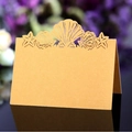 Golden laser-cut place card with seashell and starfish ocean theme patterns - Gold Yellow