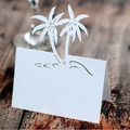 Laser cut white palm tree wedding place card with 3D stand for tropical beach themes - White
