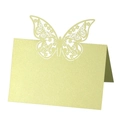 Detail of laser-cut butterfly place card with gold glitter finish and hollow pattern - Light Green