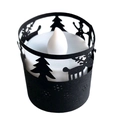 Christmas LED candle with black laser-cut reindeer and snowman silhouette shade - Black Khaki