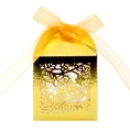 Elegant laser-cut golden rose gift box with a delicate orange organza ribbon bow - Reflective Gold