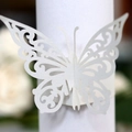 Rond de serviette papillon blanc découpé au laser avec motifs floraux pour mariages - Blanc
