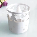 White Christmas paper candle cover with hollow snowflake reindeer and snowman pattern - White