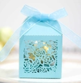 Detailed close-up of light blue laser-cut gift box featuring intricate rose patterns and ribbon - Turquoise Blue