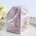 Pink laser-cut cross gift box for wedding or baptism favors with white organza ribbon - Light Purple