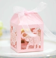 Elegant pink laser-cut candy box with elephant pattern and white ribbon for parties - Pink