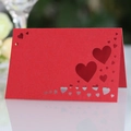 Laser-cut red heart-shaped wedding table place card with romantic butterfly hollow patterns - Pearlescent Red