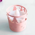 Pink Christmas tree snowman cutout paper shade with LED tea light candle - Pink