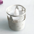Weißer LED-Kerzenhalter aus Papier mit lasergeschnittenem Weihnachtsbaum-Motiv - Silber