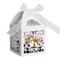 Weiße lasergeschnittene Gastgeschenk-Box in Vogelkäfig-Form mit floralem Muster - Weiß