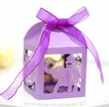 Detail of purple paper favor box featuring laser-cut elephant and organza ribbon - Dark Purple