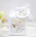 Detailed laser-cut white gift box with rose patterns, silk ribbon and thank you tag - With Tag Style